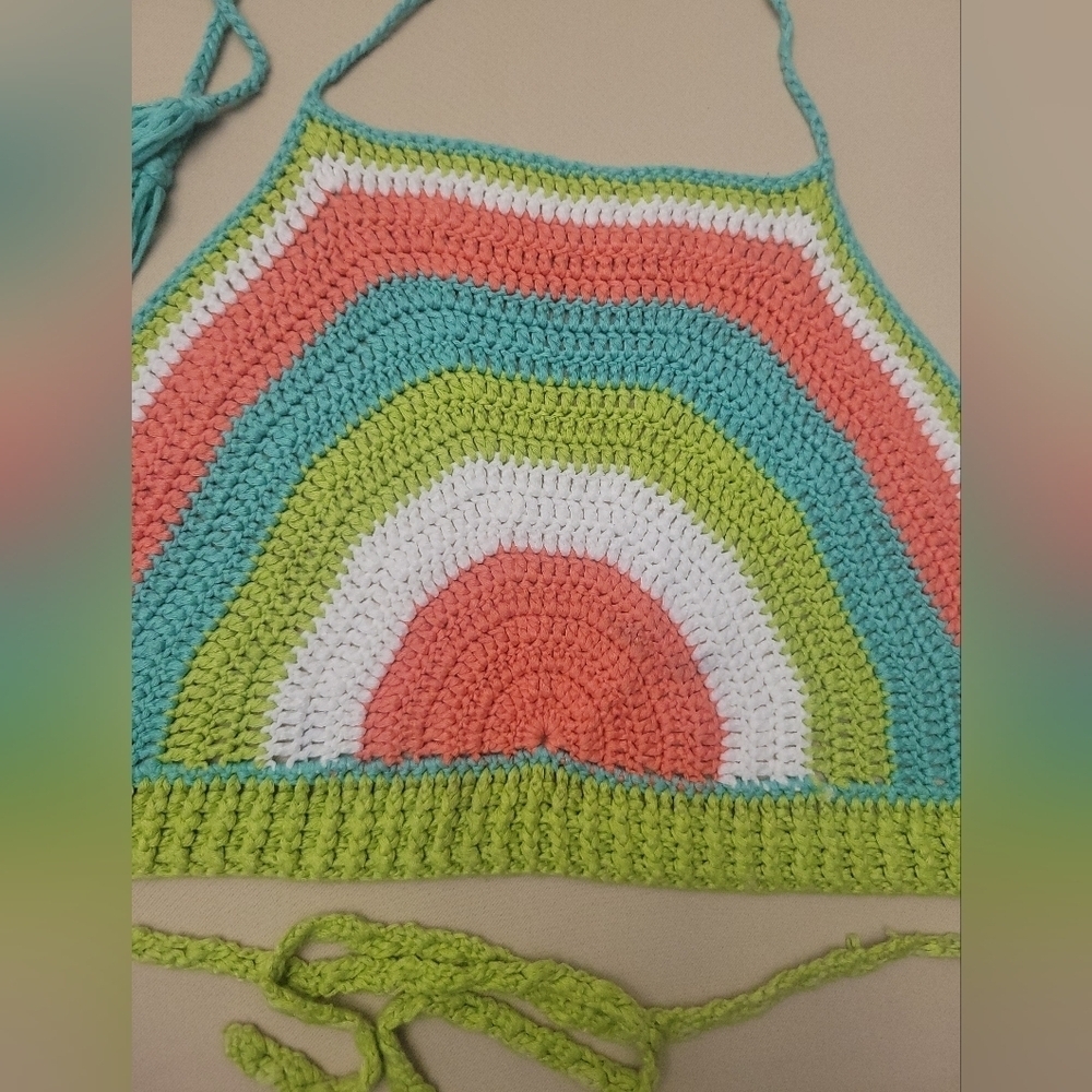 Vibrant Vintage Hand Crocheted Halter Top - Size Small - Picture 3 of 3